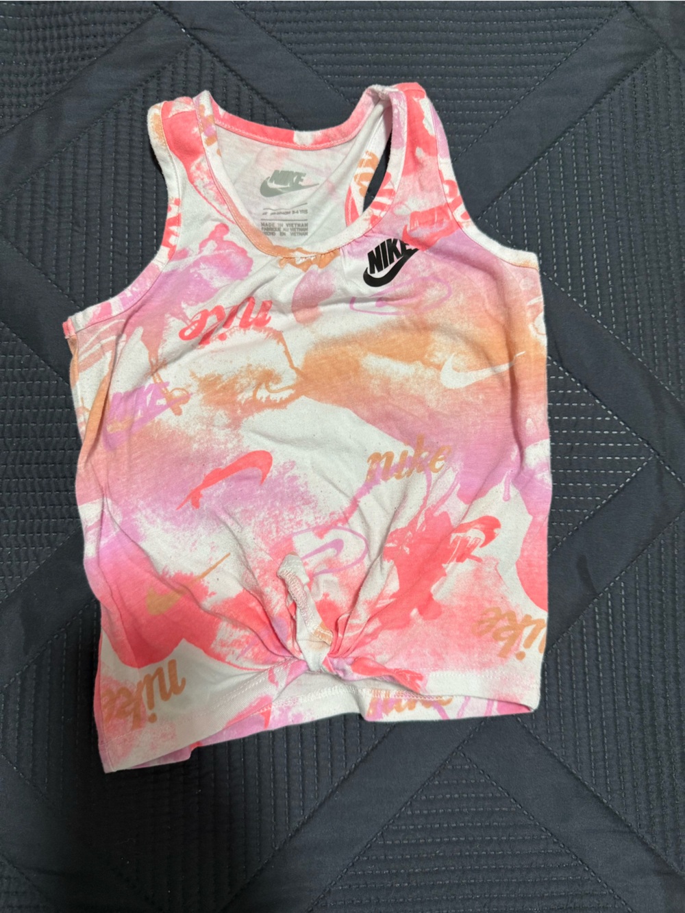 Nike Girls Pink Orange Logo Print Tie Front T-Shirt Size 4-5